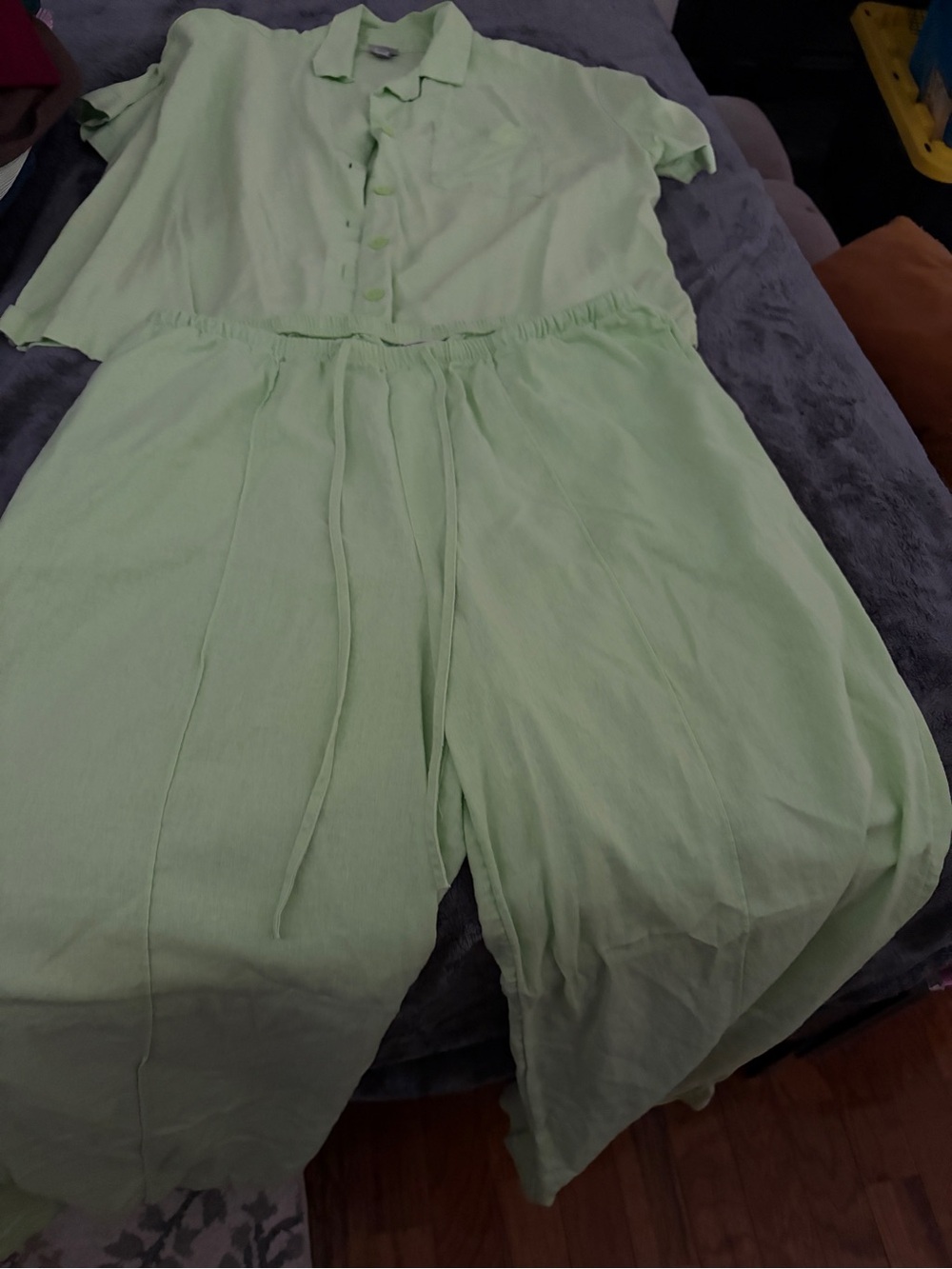 a new day Light Green Button-Down Women's Top